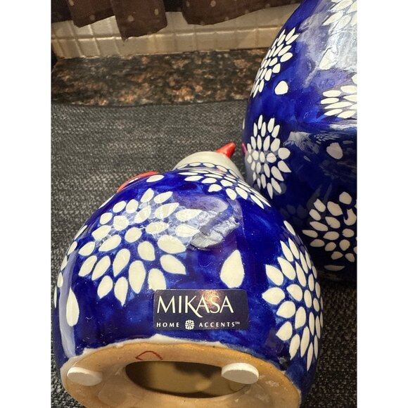 Ceramic Mikasa Chicken Decorations Set Of 2 Blue & White With Floral Pattern - Picture 11 of 11